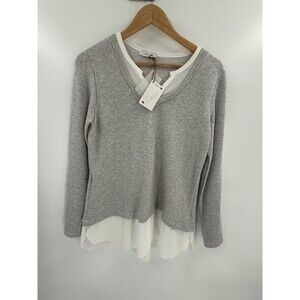 New W Tags Dolce V Neck Layered Look Sweater White/Silver Metallic Size MEDIUM